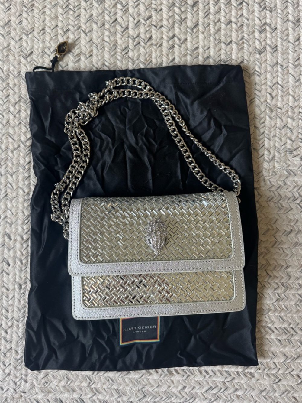 Kurt Geiger Silver Crystal Shoreditch Small Crossbody Bag with Dust Bag